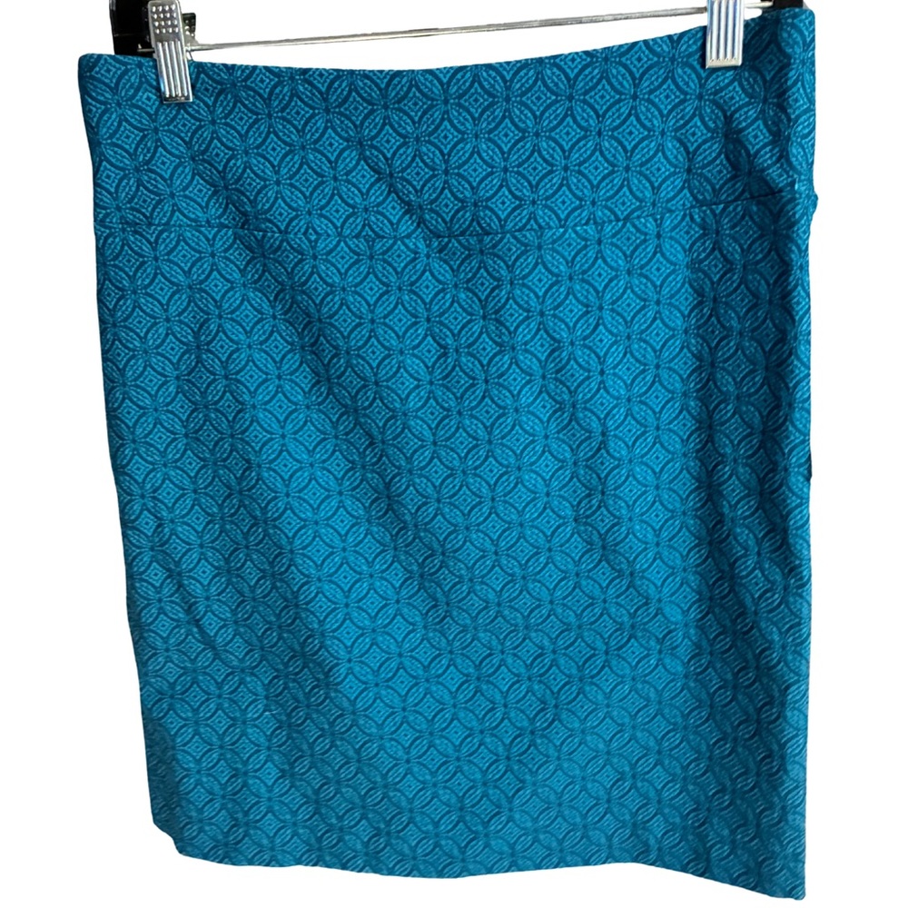 Margaret M Teal Geometric Pencil Skirt